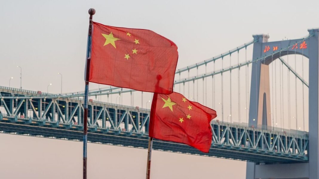 Chinese flags flying