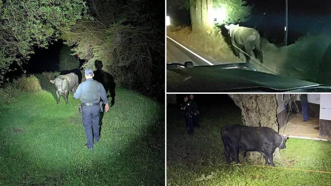 San Mateo County sheriff CHP chase loose bull on Highway 35